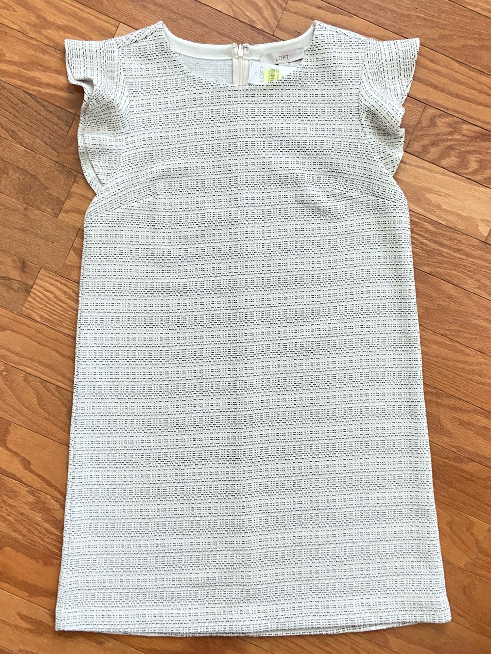 LOFT White Textured Flutter-Sleeve A-Line Dress Classic Cotton Blend
